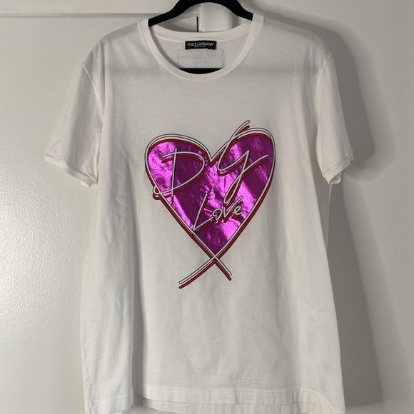 Dolce and Gabbana White Metallic Heart T-Shirt